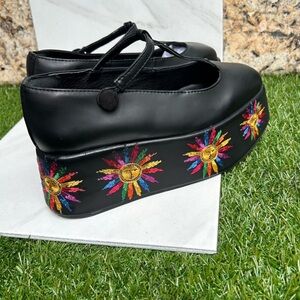Vibrant Embroidered Black Platform Shoes